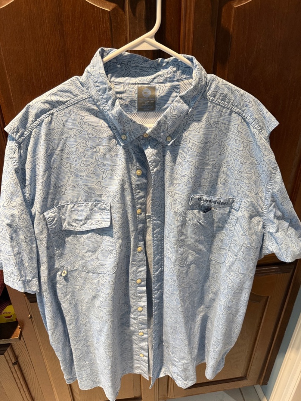 Vineyard Vines Light Blue Short-Sleeve Button-Down Shirt with Fish Print 3x